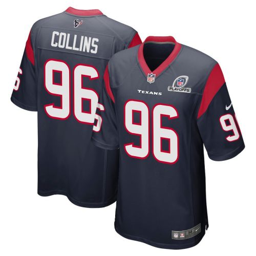 Maliek Collins 96 Houston Texans 2023 Playoffs Patch Game Men Jersey - Navy