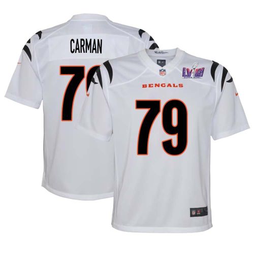 Jackson Carman 79 Cincinnati Bengals Super Bowl LVIII YOUTH Away Limited Jersey - White