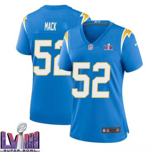 Khalil Mack 52 Los Angeles Chargers Super Bowl LVIII Women Home Game Jersey - Powder Blue