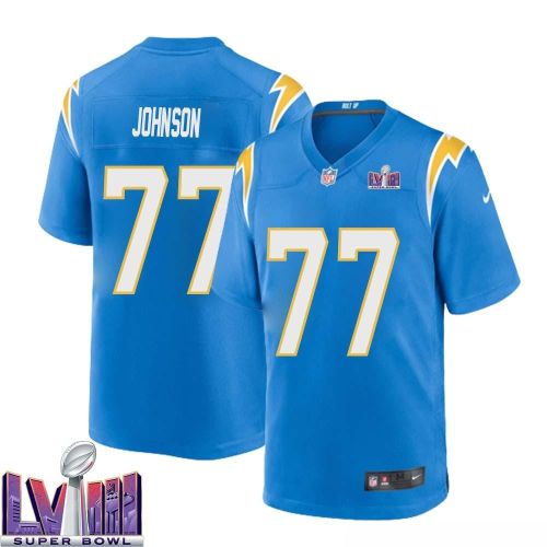 Zion Johnson 77 Los Angeles Chargers Super Bowl LVIII Men Home Game Jersey - Powder Blue