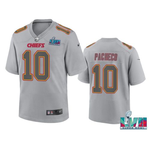 Isaih Pacheco 10 Kansas City Chiefs Super Bowl LVII Youth Atmosphere Game Jersey - Gray