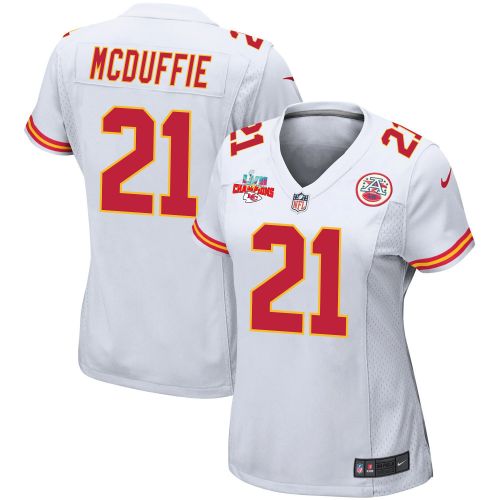 Trent McDuffie 21 Kansas City Chiefs Super Bowl LVII Champions 3 Stars Women Game Jersey - White