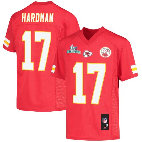 Mecole Hardman 17 Kansas City Chiefs Super Bowl LVII Champions Youth Game Jersey - Red