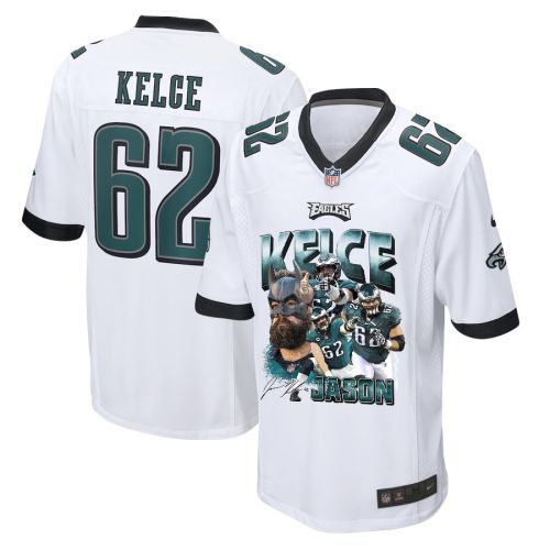 Jason Kelce 62 Signed Philadelphia Eagles Road to Victory Game Jersey - Men, White