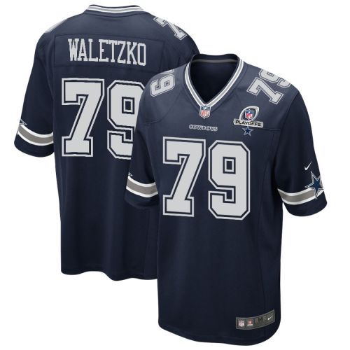 Matt Waletzko 79 Dallas Cowboys 2023 Playoffs Patch Game Men Jersey - Navy