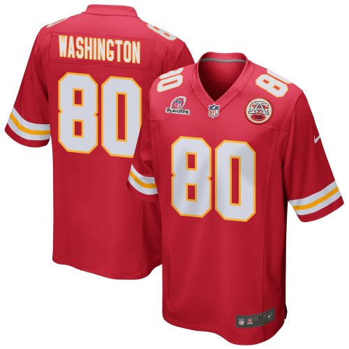 Montrell Washington 80 Kansas City Chiefs 2023 Playoffs Patch Game Men Jersey - Red