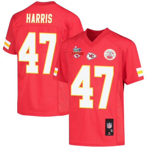 Darius Harris 47 Kansas City Chiefs Super Bowl LVII Champions 3 Stars Youth Game Jersey - Red