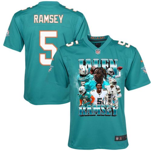 Jalen Ramsey 5 Signed Miami Dolphins Game YOUTH Jersey - Aqua V2