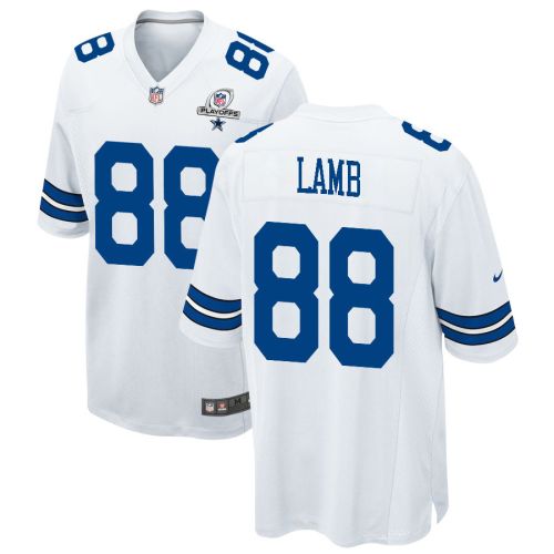 CeeDee Lamb 88 Dallas Cowboys 2023 Playoffs Patch Game Men Jersey - White