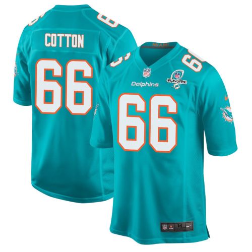 Lester Cotton 66 Miami Dolphins 2023 Playoffs Patch Game Men Jersey - Aqua