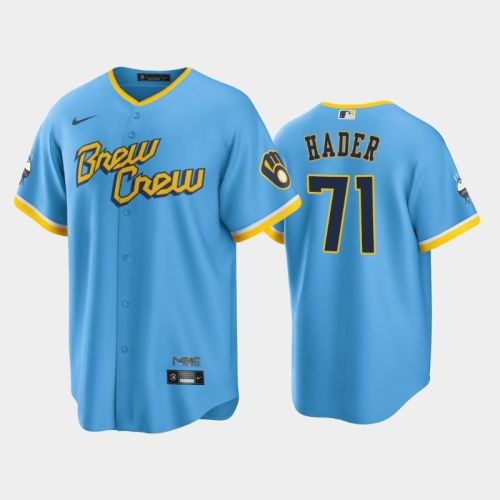 Men's Milwaukee Brewers 71 Josh Hader 2022-23 City Connect Powder Blue Jersey