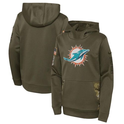 Miami Dolphins Youth 2022 Salute To Service Performance Pullover Hoodie - Olive