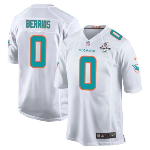 Braxton Berrios 0 Miami Dolphins 2023 Playoffs Patch Game Men Jersey - White