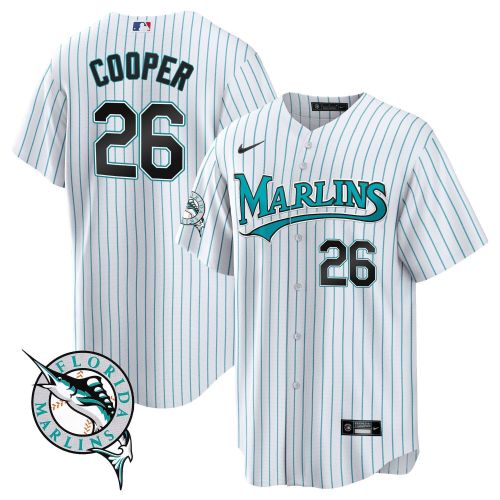 Garrett Cooper 26 Miami Marlins Throwback Cool Base Men Jersey - White