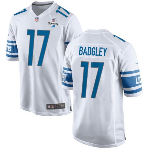 Michael Badgley 17 Detroit Lions 2023 Playoffs Patch Game Men Jersey - White