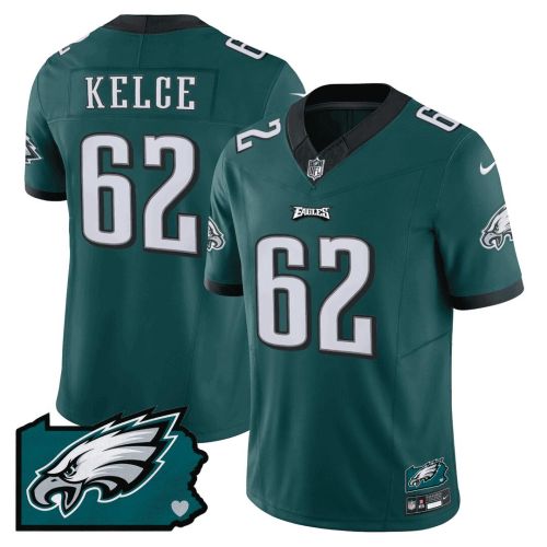 Jason Kelce 62 Philadelphia Eagles Pennsylvania State Map Patch Game Men Jersey - Midnight Green