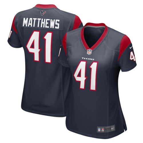 Jesse Matthews 41 Houston Texans Women Team Game Jersey - Navy