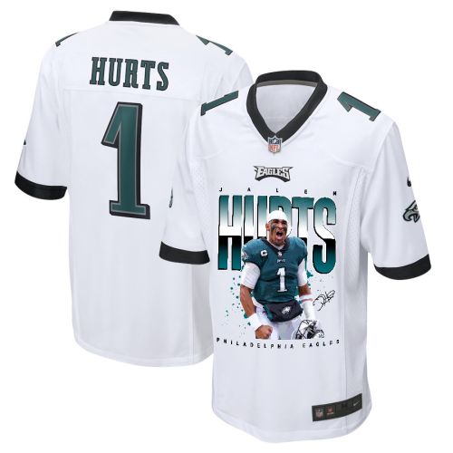 Jalen Hurts 1 Philadelphia Eagles Victory Men Game Jersey - White