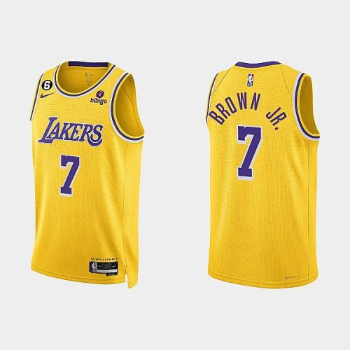 Los Angeles Lakers 7 Troy Brown Jr. 2022-23 Icon Edition Gold Men Jersey