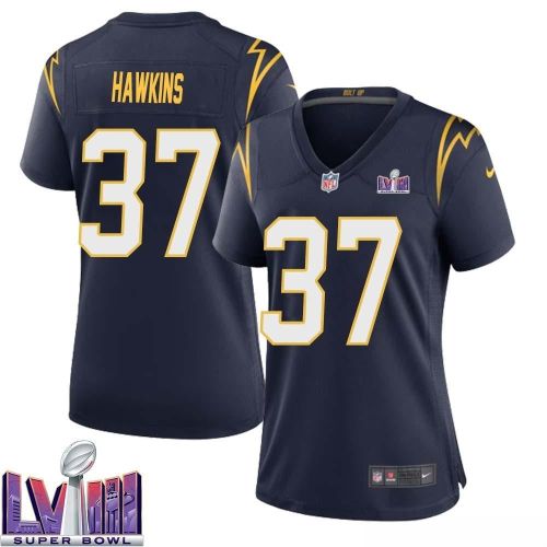 Jaylinn Hawkins 37 Los Angeles Chargers Super Bowl LVIII Women Alternate Game Jersey - Navy