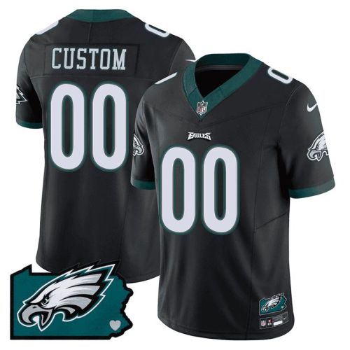 Philadelphia Eagles Pennsylvania State Map Patch Game Men Custom Jersey - Black