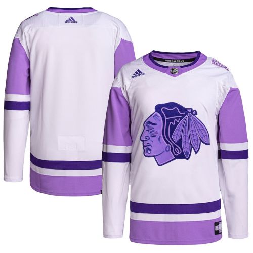 Chicago Blackhawks Hockey Fights Cancer Primegreen Men Jersey - White/Purple