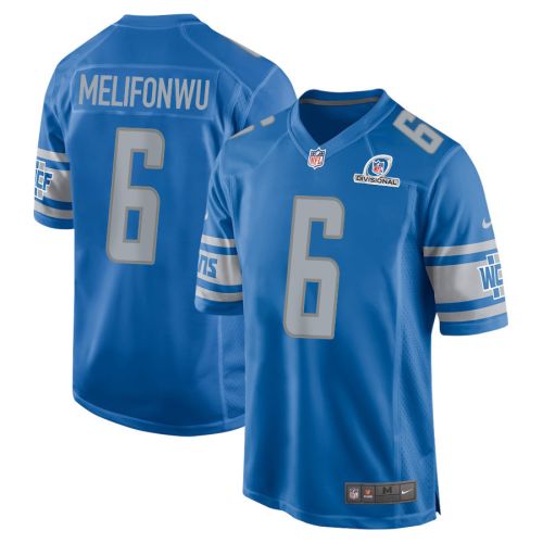 Ifeatu Melifonwu 6 Detroit Lions 2024 Divisional Patch Game Men Jersey - Blue