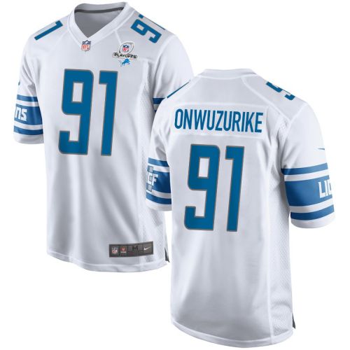 Levi Onwuzurike 91 Detroit Lions 2023 Playoffs Patch Game Men Jersey - White