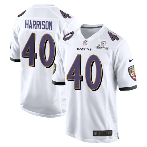 Malik Harrison 40 Baltimore Ravens 2024 Divisional Patch Game Men Jersey - White