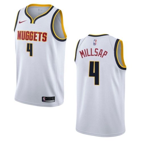 Men's Denver Nuggets 4 Paul Millsap Association Swingman Jersey - Wihte