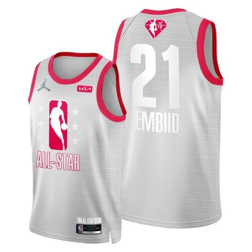 Joel Embiid 2022 Cleveland All-Star Grey Red 75th Patch Jersey 76ers 21 - Men Jersey