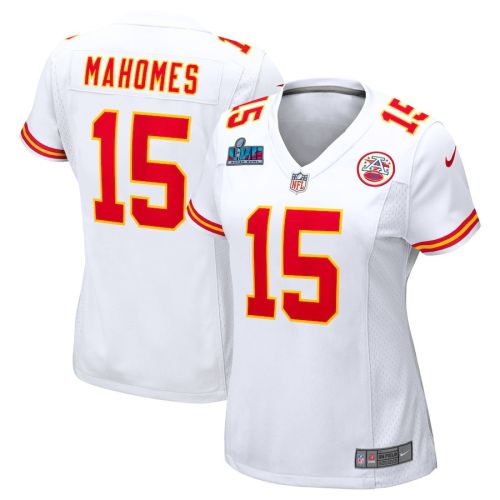 Patrick Mahomes 15 Kansas City Chiefs Women's Super Bowl LVII Patch Away Game Jersey - White