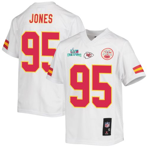 Chris Jones 95 Kansas City Chiefs Super Bowl LVII Champions Youth Game Jersey - White