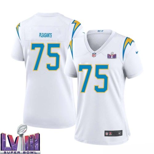 Austen Pleasants 75 Los Angeles Chargers Super Bowl LVIII Women Away Game Jersey - White