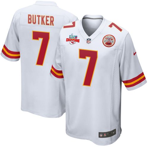 Harrison Butker 7 Kansas City Chiefs Super Bowl LVII Champions 3 Stars Men Game Jersey - White