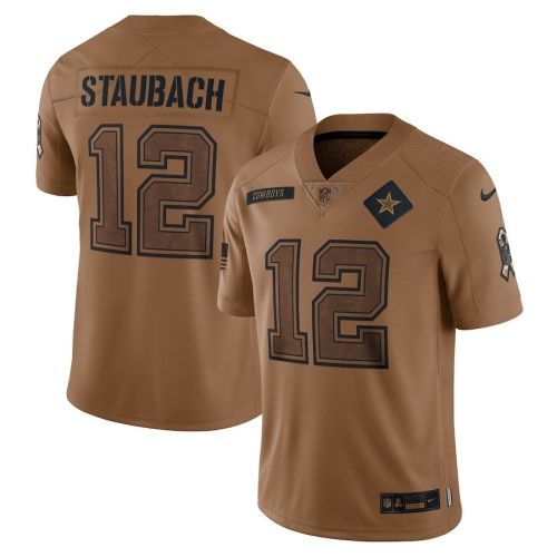 Roger Staubach 12 Dallas Cowboys 2023 Salute To Service Limited Jersey - Brown