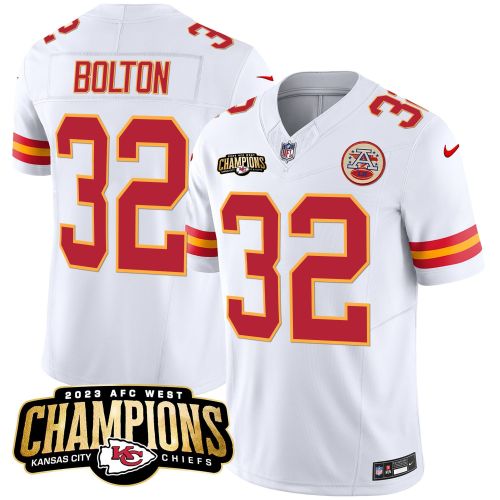 Nick Bolton 32 Kansas City Chiefs 2023 AFC West Champions Patch Game Men Jersey - White