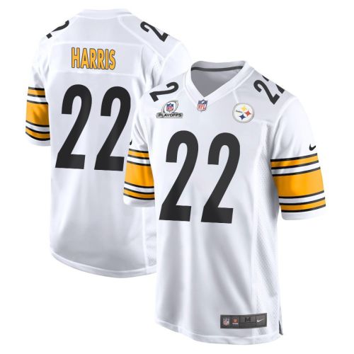 Najee Harris 22 Pittsburgh Steelers 2023 Playoffs Patch Game Men Jersey - White