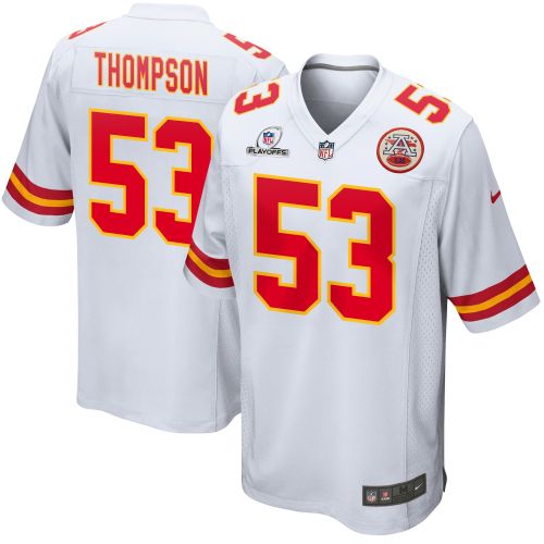 BJ Thompson 53 Kansas City Chiefs 2023 Playoffs Patch Game Men Jersey - White