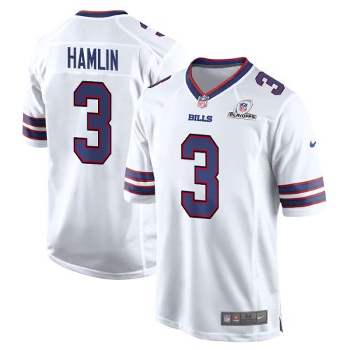 Damar Hamlin 3 Buffalo Bills 2023 Playoffs Patch Game Men Jersey - White