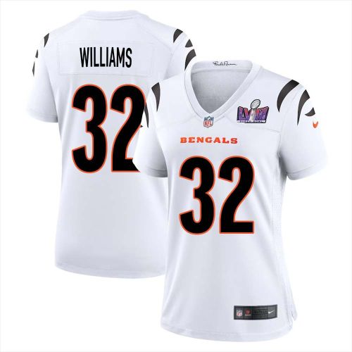 Trayveon Williams 32 Cincinnati Bengals Super Bowl LVIII Women Away Limited Jersey - White