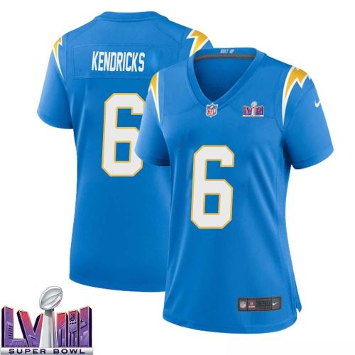 Eric Kendricks 6 Los Angeles Chargers Super Bowl LVIII Women Home Game Jersey - Powder Blue