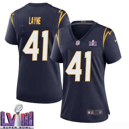 Raheem Layne 41 Los Angeles Chargers Super Bowl LVIII Women Alternate Game Jersey - Navy