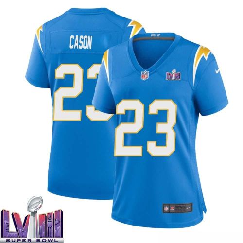 Antoine Cason 23 Los Angeles Chargers Super Bowl LVIII Women Home Game Jersey - Powder Blue