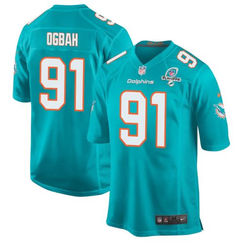 Emmanuel Ogbah 91 Miami Dolphins 2023 Playoffs Patch Game Men Jersey - Aqua