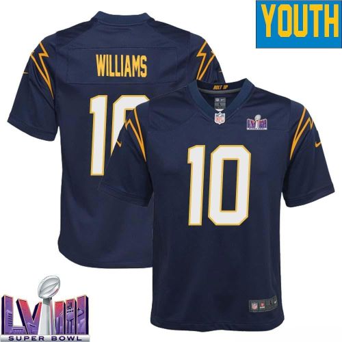 Mike Williams 10 Los Angeles Chargers Super Bowl LVIII YOUTH Alternate Game Jersey - Navy