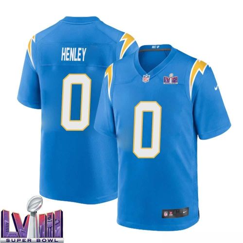 Daiyan Henley 0 Los Angeles Chargers Super Bowl LVIII Men Home Game Jersey - Powder Blue