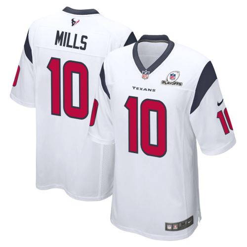 Davis Mills 10 Houston Texans 2023 Playoffs Patch Game Men Jersey - White