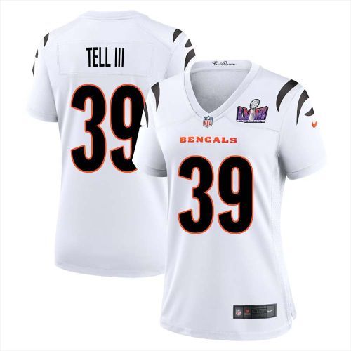 Marvell Tell III 39 Cincinnati Bengals Super Bowl LVIII Women Away Limited Jersey - White