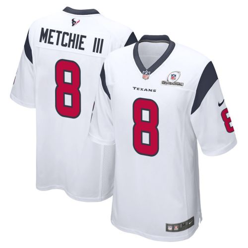 John Metchie III 8 Houston Texans 2024 Divisional Patch Game Men Jersey - White